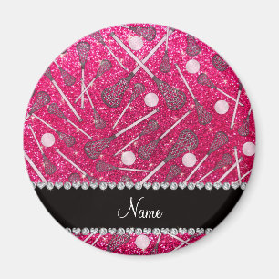 Name-Rosenrosa-Glitter Lacrossestöcke Magnet