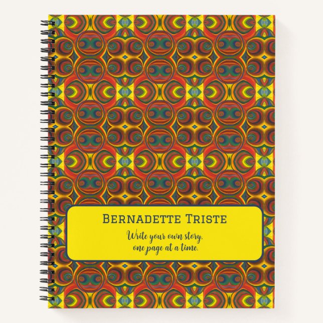 Name Rotes Gelbes Orange Inspiriertes Muster hinzu Notizbuch (Vorderseite)
