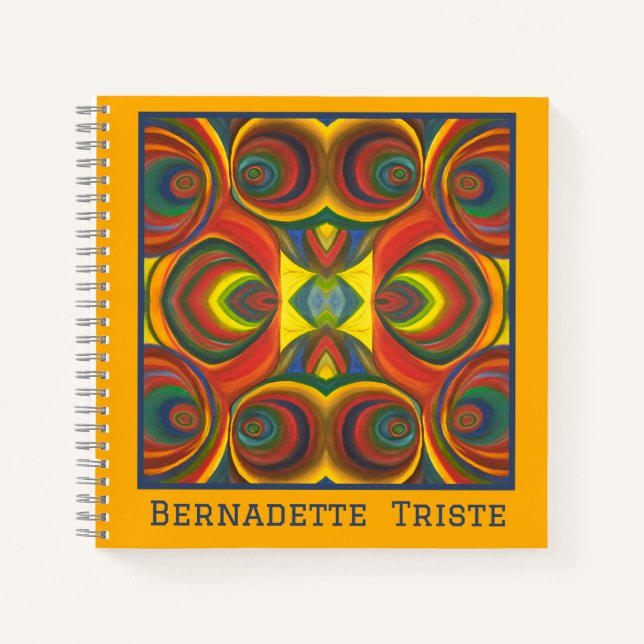 Name Rotes Gelbes Orange Inspiriertes Muster hinzu Notizbuch (Vorderseite)