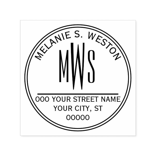 Name Rücksendeadresse 3 Initial Monogramm 2X Rahme Permastempel (Design)