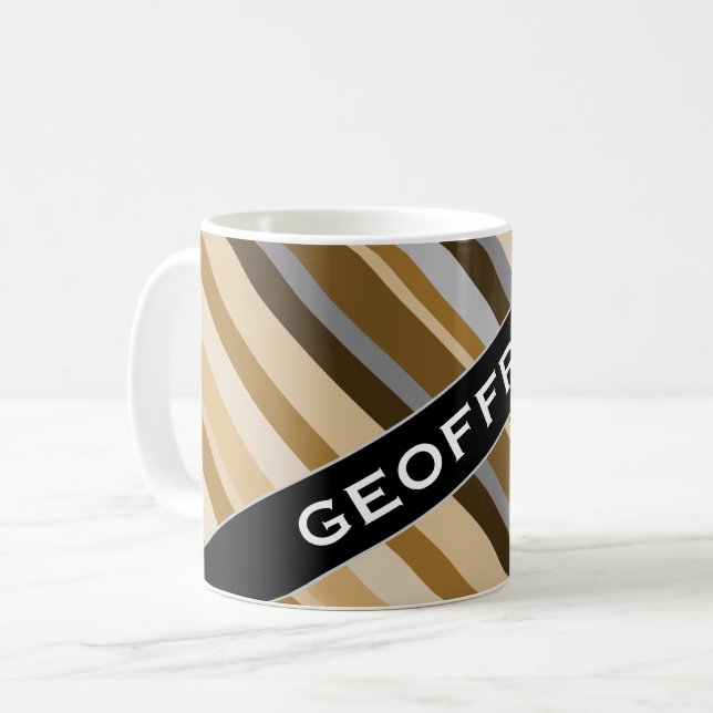 Name + Sandy Beach Colors Inspiriert Striptes Must Kaffeetasse (Vorderseite Links)
