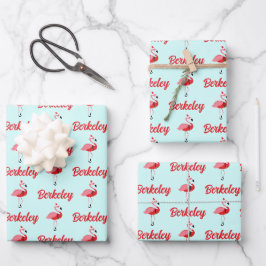 Name Santa Flamingo Weihnachtswrapping Paper Geschenkpapier Set