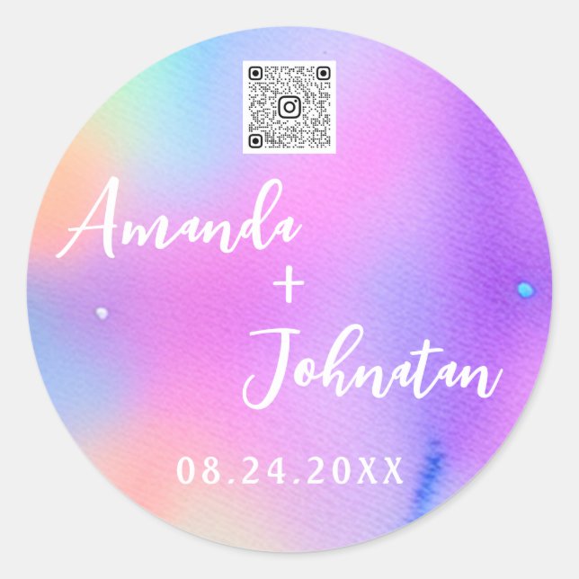 Name Save the Date QR-Code Logo Holografisch Runder Aufkleber (Vorderseite)