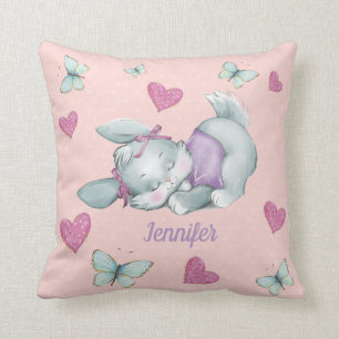 Name-Schlafenhäschen in rosa und in Lila Kissen