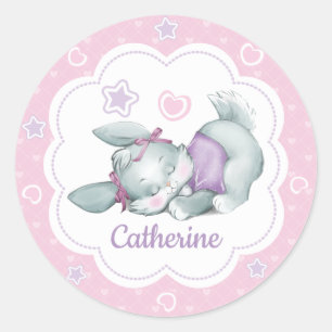 Name-Schlafenhäschen in rosa und in Lila Runder Aufkleber