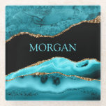 Name, Schwarz, Gold und Aquamariner Partner Glasuntersetzer<br><div class="desc">Personalisieren Sie Ihren Namen Aquamarin auf Black,  Gold & Aquamarin Agate. Klicken Sie auf "Anpassen",  um Farben und Stile zu ändern.</div>