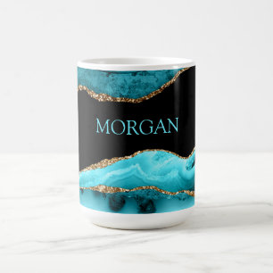 Name, Schwarz, Gold und Aquamariner Partner Kaffeetasse