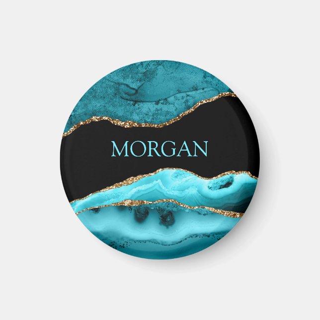 Name, Schwarz, Gold und Aquamariner Partner Magnet (Vorne)