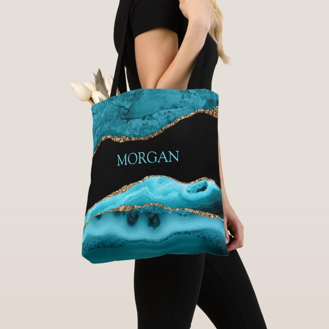 Name, Schwarz, Gold und Aquamariner Partner Tasche (Von Nahem)
