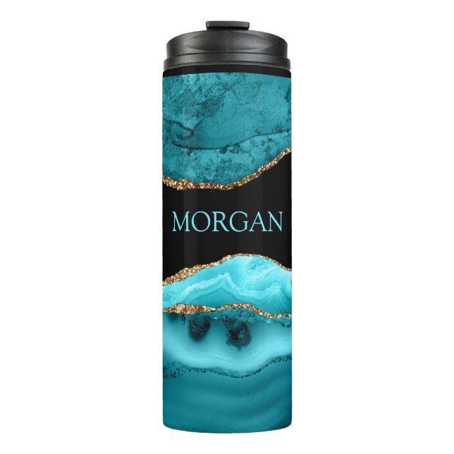 Name, Schwarz, Gold und Aquamariner Partner Thermosbecher (Vorderseite)