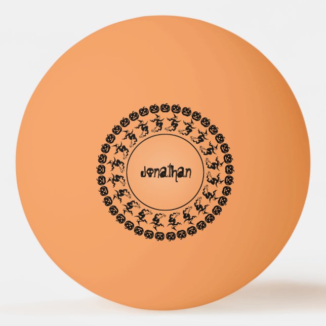 Name: Schwarz/Orange Halloween Ikonische Silhouett Tischtennisball (Vorderseite)