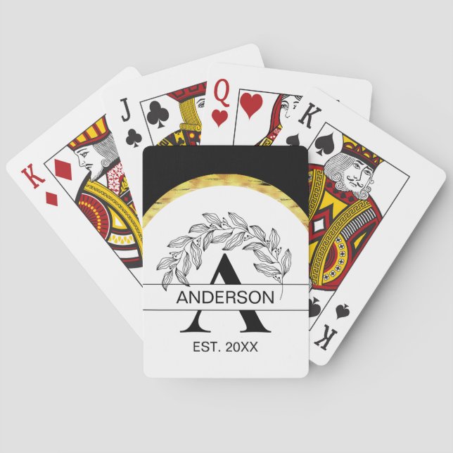 Name Schwarz und Weiß Mit Monogramm Spielkarten (Rückseite)