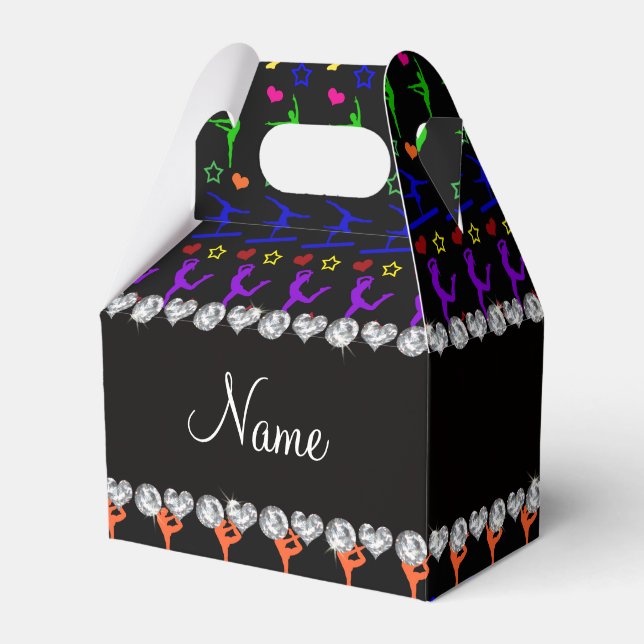 Name Schwarze Regenbogengymnastik Sterne Geschenkschachtel (Vorderseite)