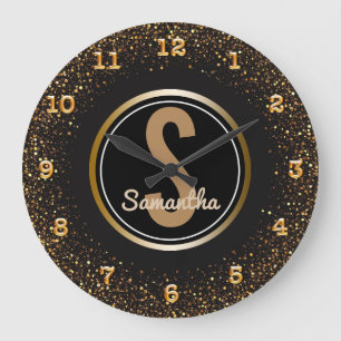 Name-Schwarzes und GoldImitat-Glitzer Große Wanduhr
