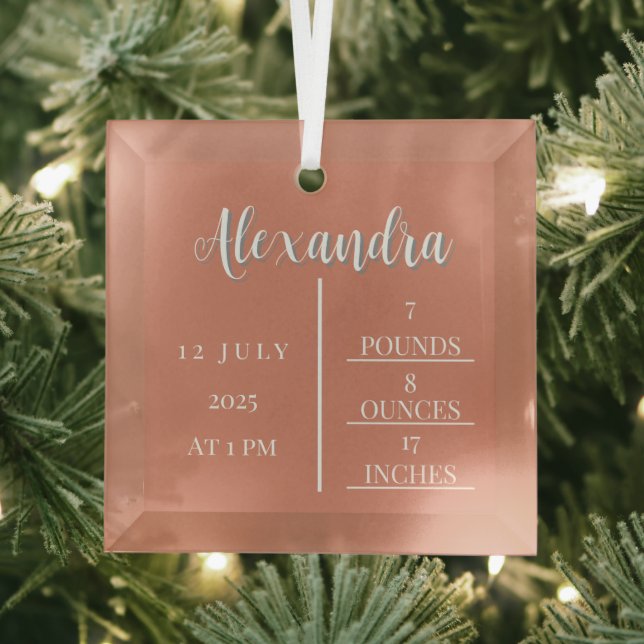Name Script & Birth Stats Baby Keepake Ornament Aus Glas (Insitu)