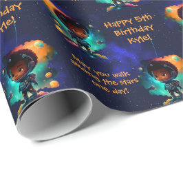 Name Sentiment African American Boy Astronaut Geschenkpapier