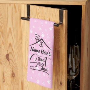 Name Shed Sweet Shed Pink White Floral hinzufügen Geschirrtuch