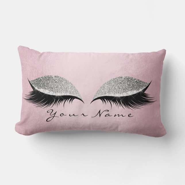 Name Silver Glitzer Black Eyes Pink Makeup Lashes Lendenkissen (Vorderseite)