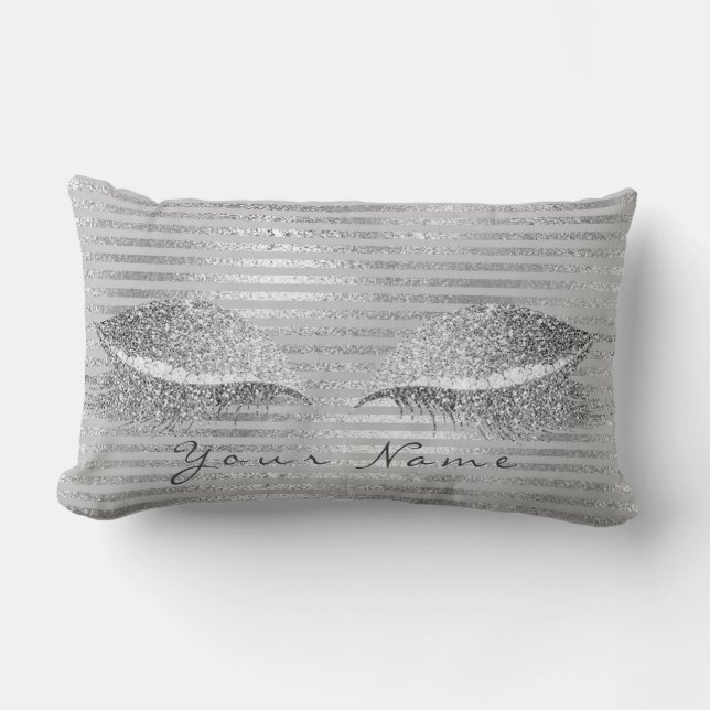Name Silver Glitzer Streifen Diamond Makeup White Lendenkissen (Vorderseite)