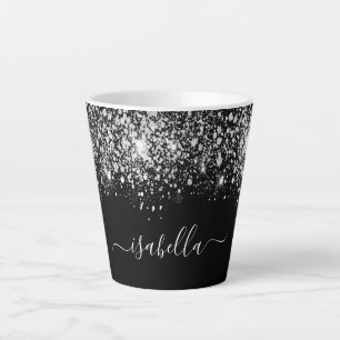 Name-Skript für Black silber Glitzer Milchtasse