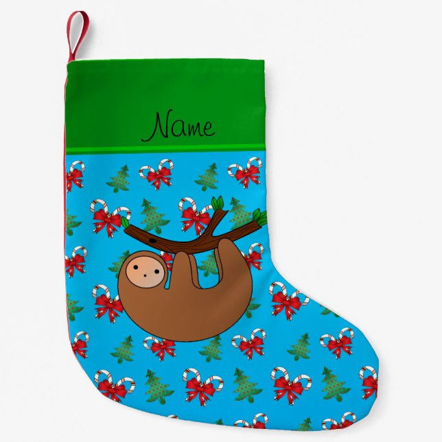 Name sloth blauen Bonbons Bows Weihnachtsbäume Kleiner Weihnachtsstrumpf (Vorderseite)