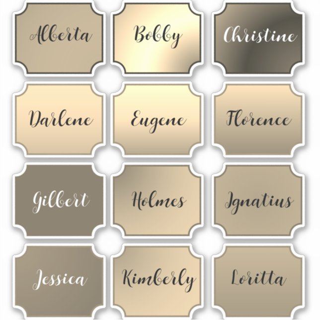 Name Sticker Set Elegante Farben (Vorderseite)
