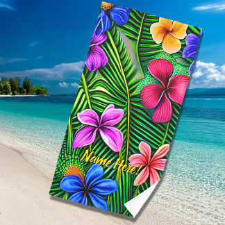 Name, stilisierte tropische Blume und Blätter hinz Strandtuch