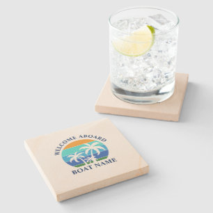 Name Sun Palm Tree Willkommen an Bord Steinuntersetzer