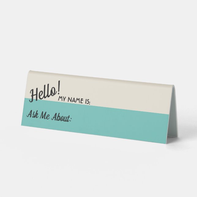 Name Tag mit Gefragt Informationen Tischaufsteller (Vorderseite)
