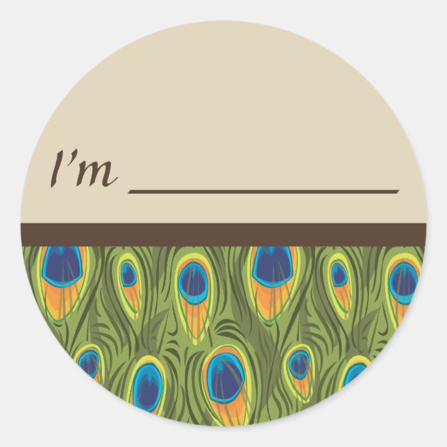 Name Tag Peacock Feathers Sticker (Vorderseite)