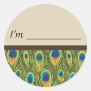 Name Tag Peacock Feathers Sticker