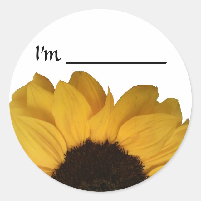 Name Tag Sonnenblumenaufkleber Runder Aufkleber (Vorderseite)