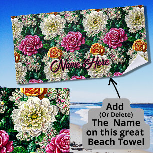 Name Tapestry Illustration Pink White Gold Blume Strandtuch