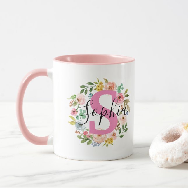 Name Tasse Erstmaliges Geschenk für Blumenblätter (Mit Donut)
