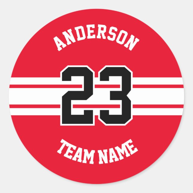 Name, Team und Anzahl der Red Designs Runder Aufkleber (Vorderseite)