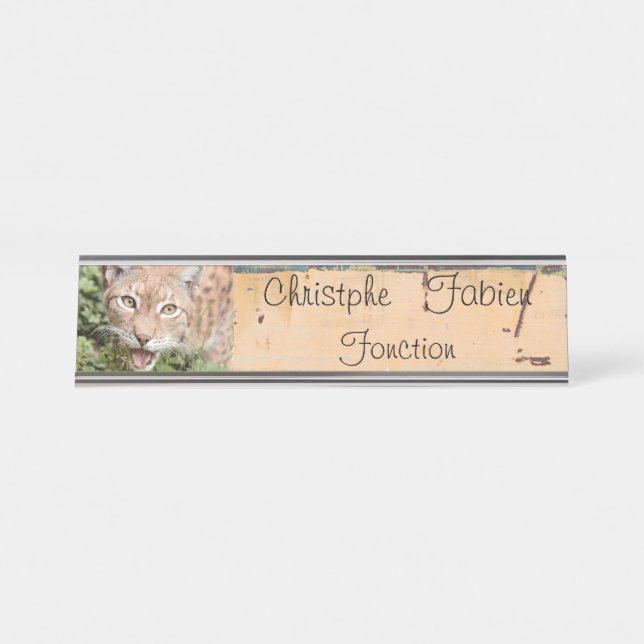 Name Teller Katze lynx 2 . Tiere . Schreibtischnamensplakette (Vorderseite )