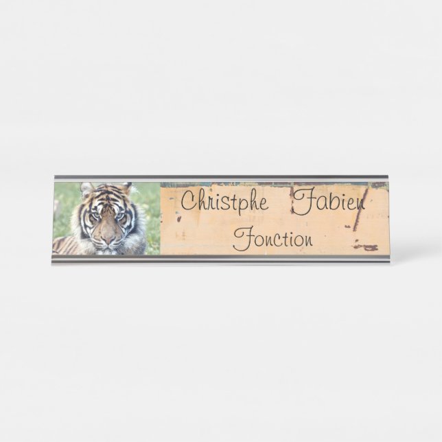 Name Tellers cat tiger 2 . Schreibtischnamensplakette (Vorderseite )