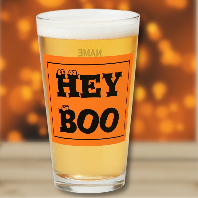 Name, Text Halloween Hey Boo Eyeballs, Pint Glas (Von Creator hochgeladen)