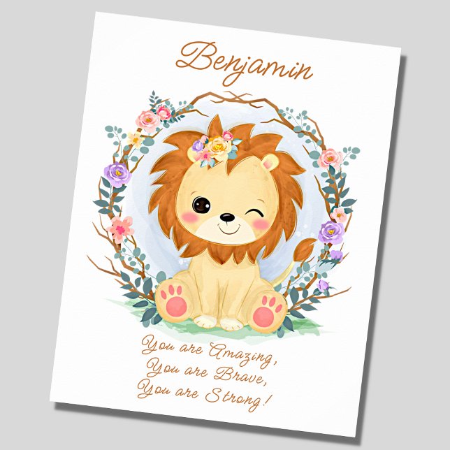 Name-Text hinzufügen, Baby Lion & Blume Kinderzimm Poster (Von Creator hochgeladen)