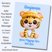 Name Text hinzufügen, Baby Tiger mit Hut auf blau