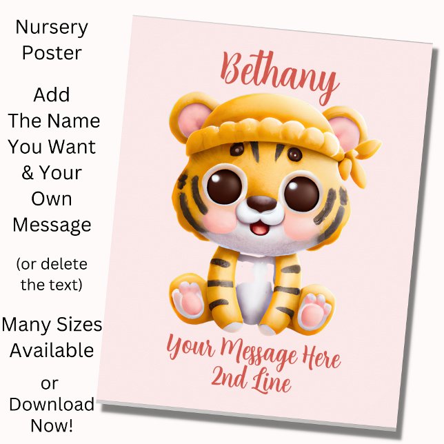 Name Text hinzufügen, Baby Tiger mit Hut auf Rosa Poster (Von Creator hochgeladen)