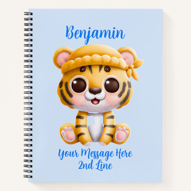 Name Text hinzufügen, Baby Tiger mit Hut Notizbuch (Vorderseite)