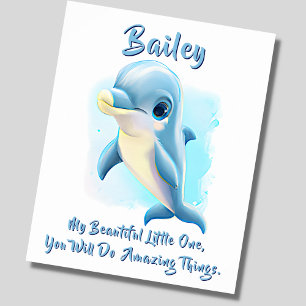 Name-Text hinzufügen, Babyblauer Delfin-Kinderzimm Poster