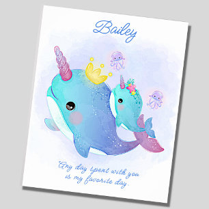 Name Text hinzufügen, Narwhal Whale & Baby Kinderz Poster