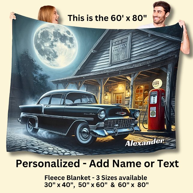 Name Text hinzufügen, Oldtimer im Mondlicht Fleecedecke (Von Creator hochgeladen)