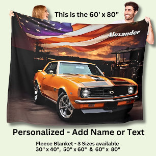 Name Text hinzufügen, Orange Muscle Car Fleecedecke