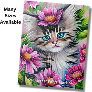 Name Text Kitten mit rosafarbenen Blume Grün links