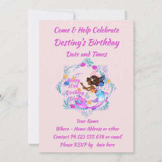 Name Text Mermaid Pink Mauve Aqua Party hinzufügen Einladung