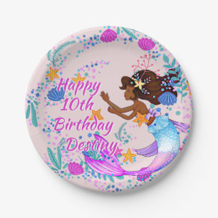 Name Text Mermaid Pink Mauve Aqua Party hinzufügen Pappteller