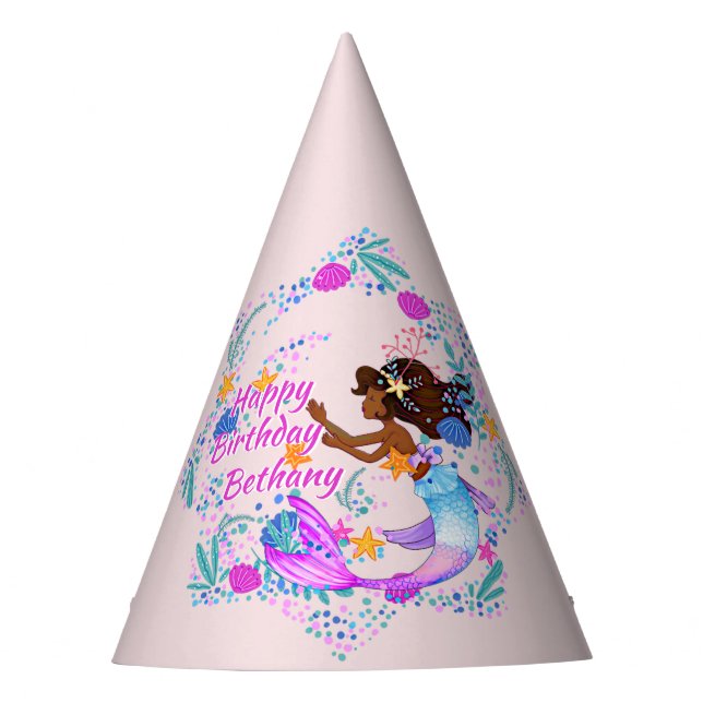 Name Text Mermaid Pink Mauve Aqua Party hinzufügen Partyhütchen (Vorderseite)
